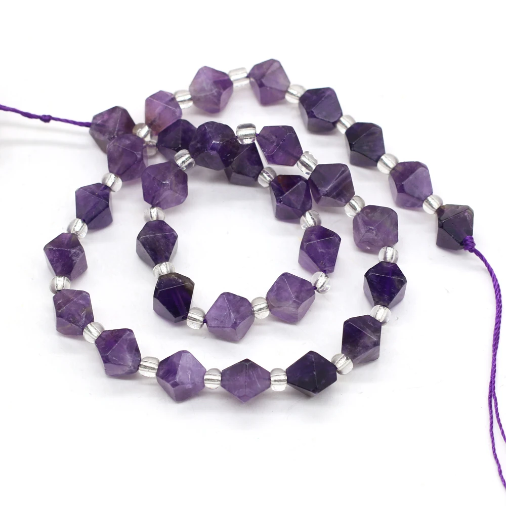Natural Stone Amethyst Rhombus Bracelet Beaded Gemstone Loose Spacer Beads For Jewelry Making DIY Bracelet Gift  
