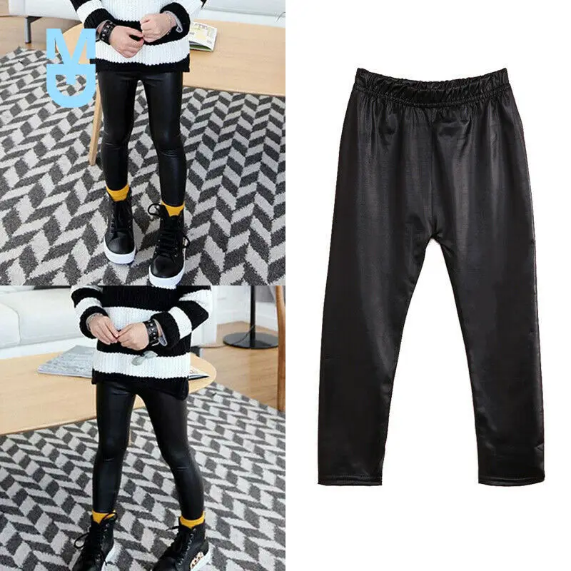 

New Toddler Baby Kids Girls Black Stretchy Faux Leather Skinny Pants Leggings Fashion Trousers