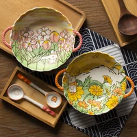 butterfly pink rabbit series binaural bead soup bowl household new ceramic noodle bowl dinner set kitchen accessories