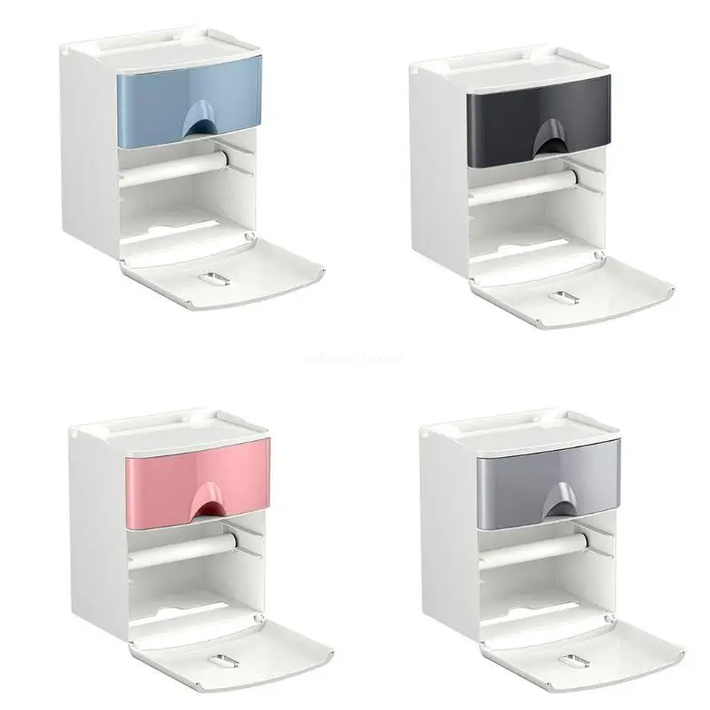 

Toilet Paper Holder Wall Mounted Toilet Paper Holder with Shelf Bathroom Organizer Plastic Tissue Box Roll Paper Towel Dropship