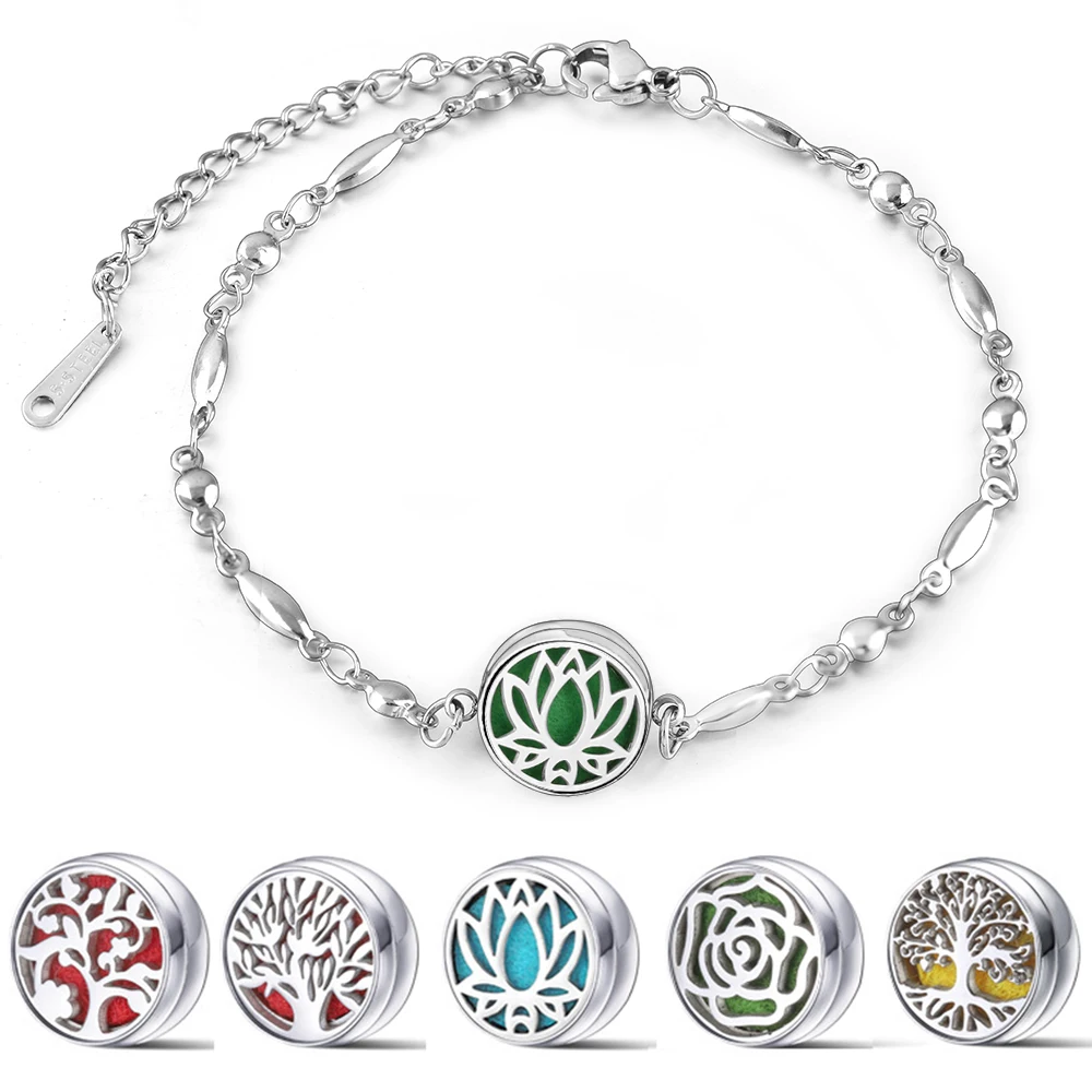 

New High Quality Aromatherapy Bracelet 12mm Lotus Pattern Essential Oil Diffuser Bangles Stainless Steel Perfume Locket Jewelry