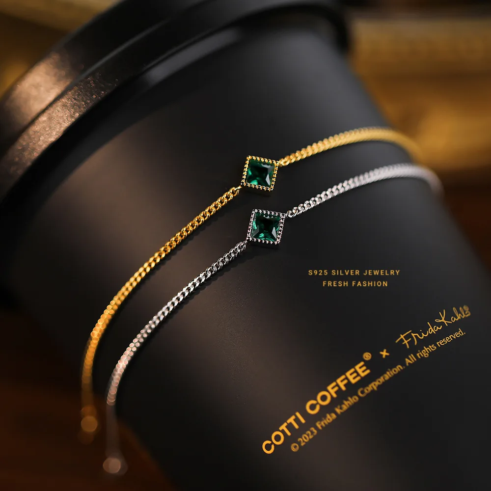 Женский винтажный браслет из серебра 925 пробы с зеленым фианитом