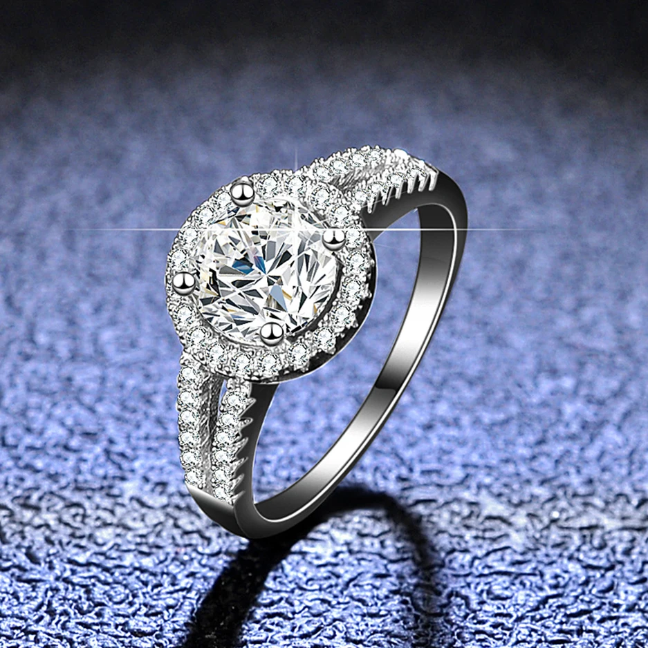 

925 Sterling Silver Halo Diamond Rings Women 1 CT 100% GRA Moissanite Engagement Rings With Side Stone Bridal Band Fine Jewelry
