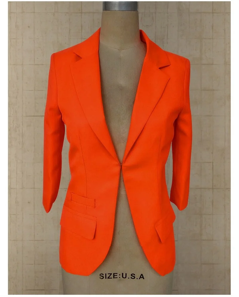Summer Three Quarter Sleeve Blazer Women Solid Color Single Breasted Casual Offcie Blazer 2021 Lady Slim Classic Retro Work Wear
