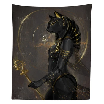 The Cat Goddess Of Ancient Egyptian Religion Mythology Gods Bastet And Anubis Wall Hanging Tapestry By Ho Me Lili For Home Decor