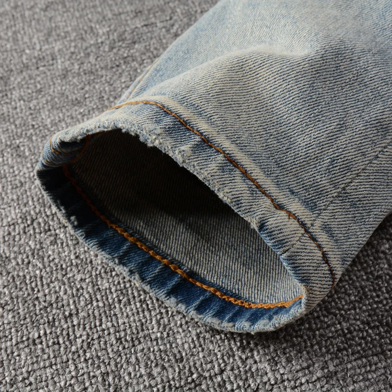 Streetwear Fashion Men Jeans High Quality Retro Light Blue Stretch Slim Fit Ripped Jeans Men Vintage Designer Denim Pants Hombre