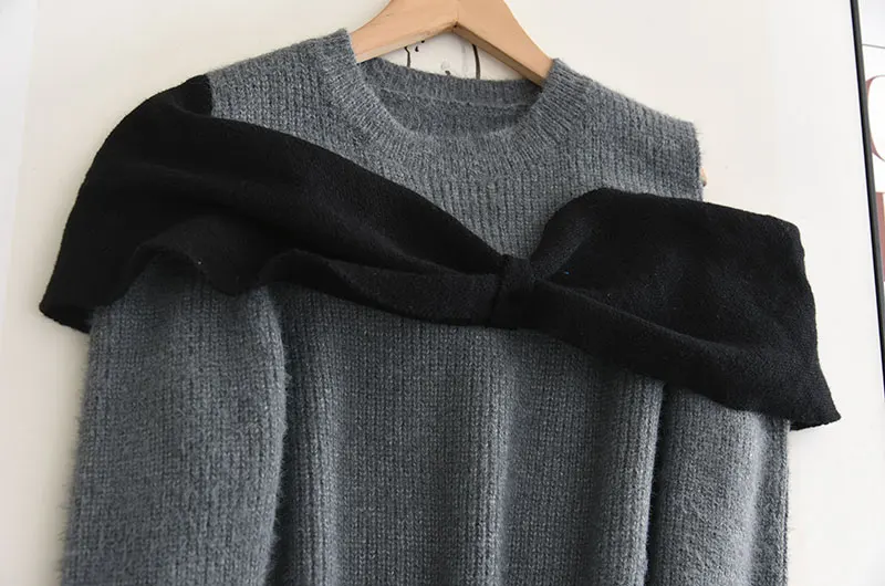 Kuo 2023 зимний дизайн элегантный вязаный свитер контрастного цвета с открытыми