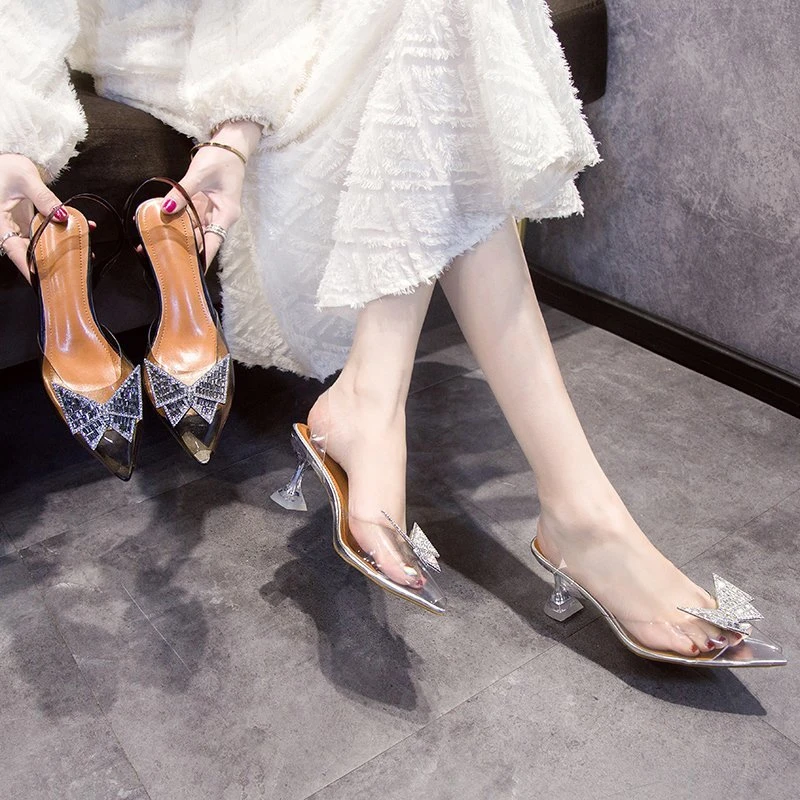

2022 Summer New Rhinestone Butterfly Clasp Fashion High Heels Sandals for Women
