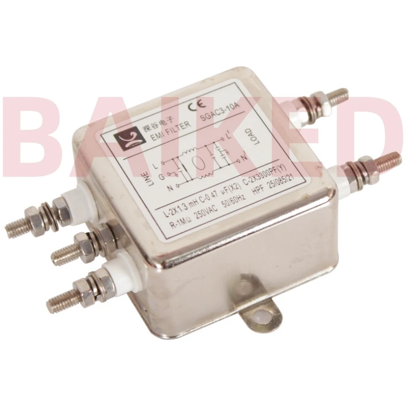 EMI-фильтр SGAC3-10A Универсальный L2X13mH C-0.47uf(X2) C-2X3300PF(Y) R-1MΩ 250VAC 50/60HZ HPF 25/085/21