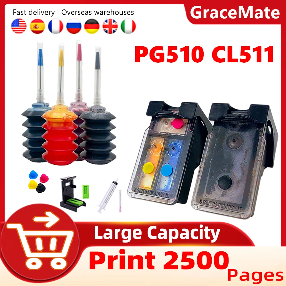 

Чернильный картридж GraceMate pg510 cl511, совместимый с Canon Pixma PG510 CL511 MP240 MP250 MP260 MP270 MP280 MP480 490 iP2700 iP2702