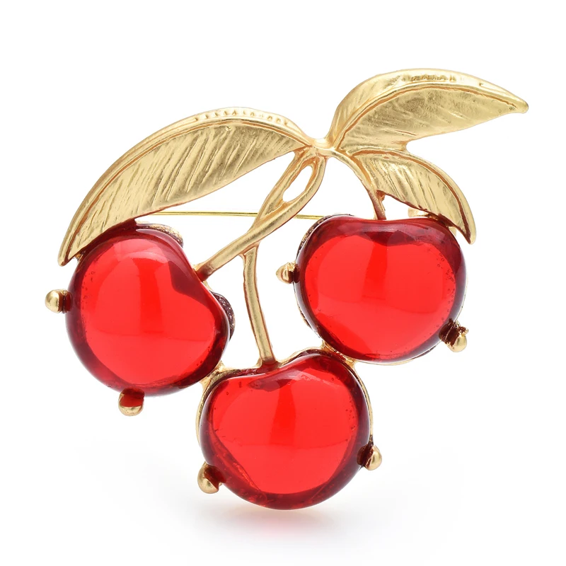 

Wuli&baby Delicious Cherry Brooches For Women Red Resin Beauty Fruits Party Office Brooch Pin Gifts