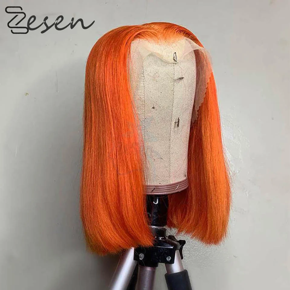 

Short Straight Bob Lace Front Wigs Synthetic Lace Wig Orange Heat Resistant Fiber Natural Hairline For Women Cosplay Daily Wear