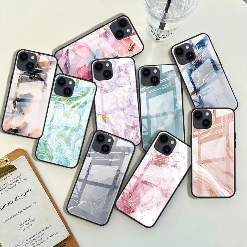 

Beauty Marble Paint Art Tempered Glass Phone Case For iPhone 14 13 12 11 X XS XR 8 7 6 Pro Max Mini Plus Cover Coque Capa Fundas