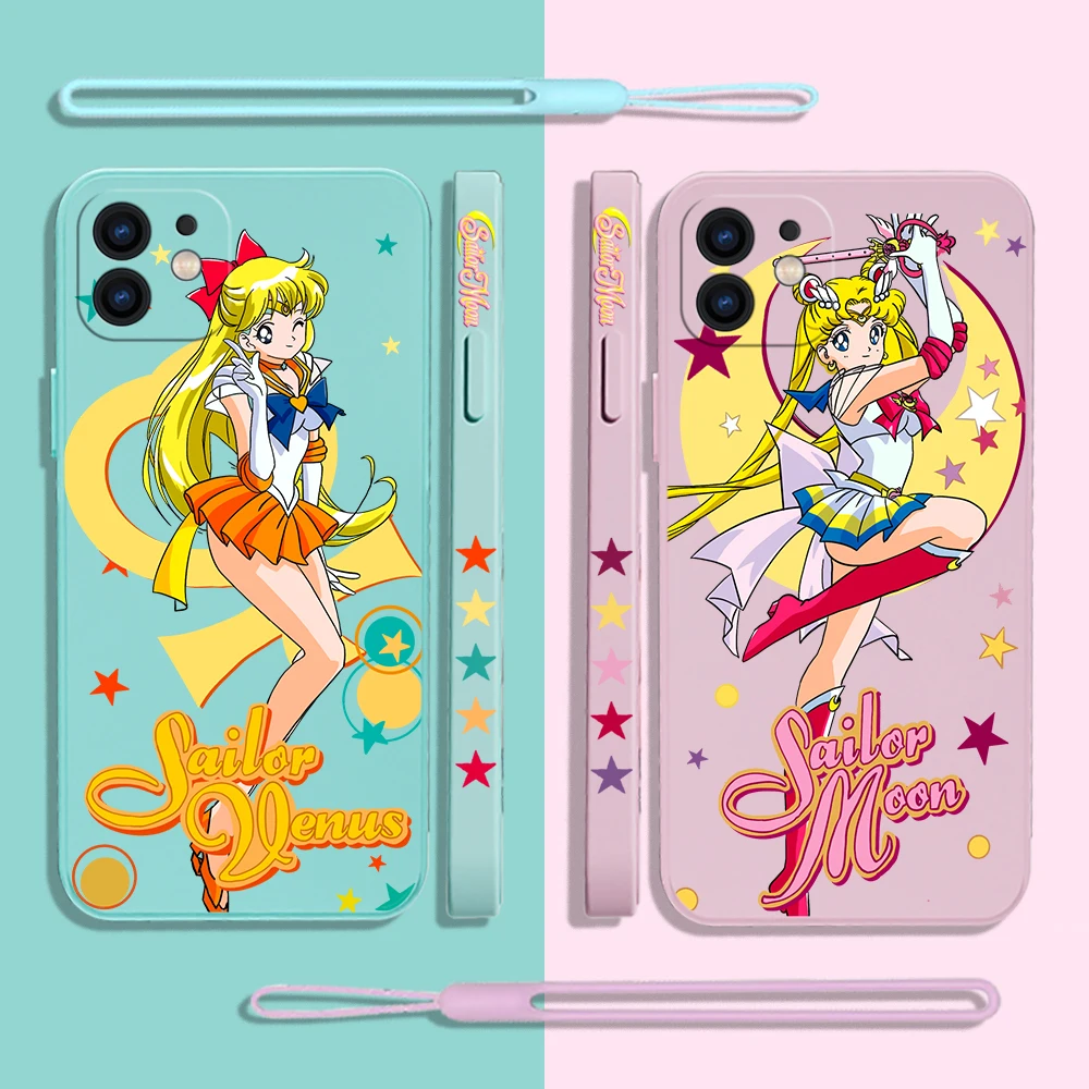 

Sailors Moons Phone Case For iPhone 14 13 12 11 Pro Max Mini X XR XS MAX SE20 8 7 Plus 6 6S Plus Silicone Cases with Hand Strap