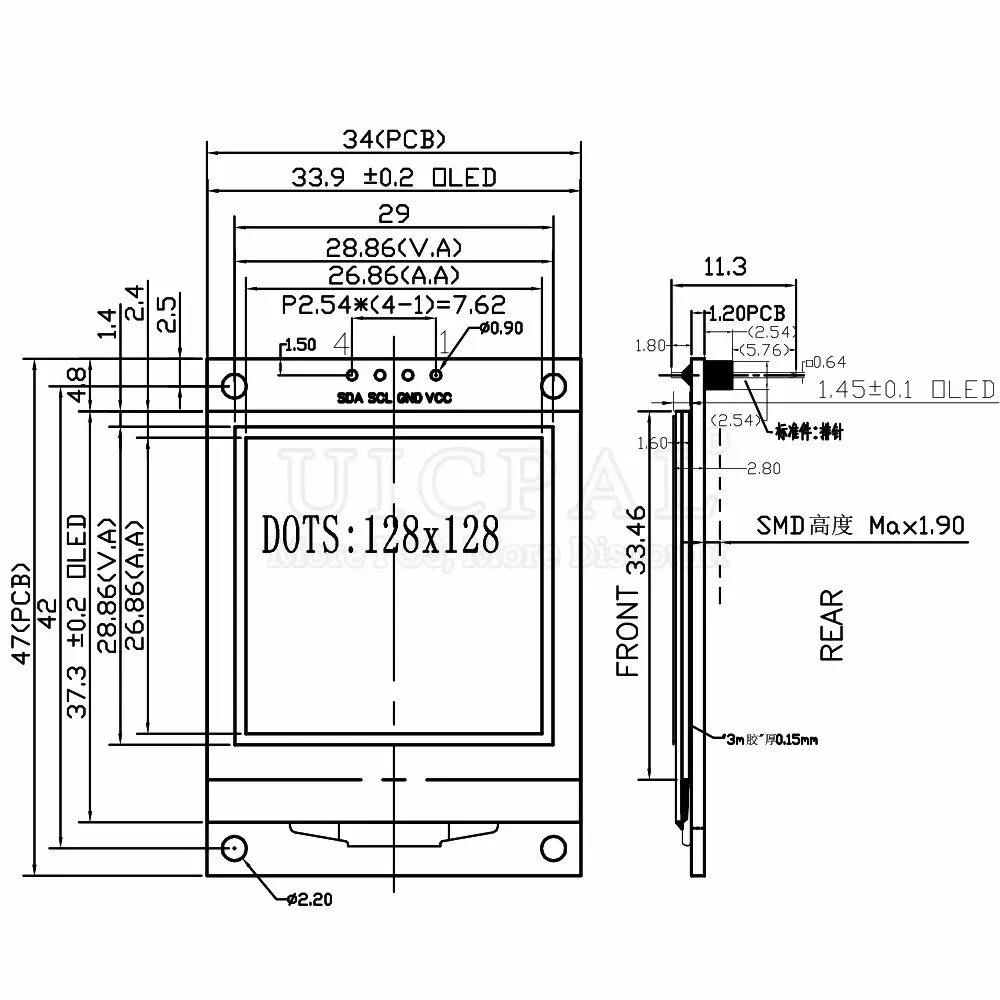 1,5-дюймовый OLED ЖК-модуль, белый дисплей, 128*128 точек, чип драйвера SH1107 COG I2C IIC 4PIN 3 В-5 В (art.: 3920cfd4addfb) - 3920cfd4addfb