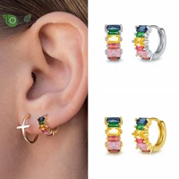 925 sterling silver needle rainbow cz crystal hoop earrings for women exquisite gold earrings hoop party premium luxury jewelry