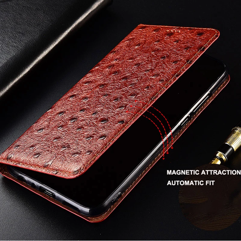 ostrich veins genuine leather flip case for infinix smart 5 6 pro smart hd 2021 card pocket phone cover free global shipping