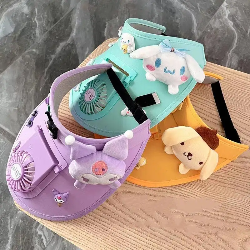 

Мультяшный милый кавайный Sanrioed Cinnamoroll My Melody Kuromi новый узор летняя УФ-устойчивая шляпа с веером для растушевки