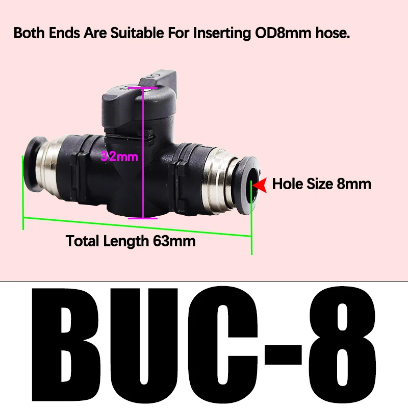 

Пневматический нажимной быстроразъемный клапан BUC BUL, 4-12 мм, ручные клапаны для ручного шарового ограничения тока