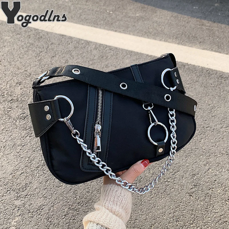 

Casual Underarm Hobo Bag Retro Designer Women Travel Chain Clutch Purse and Handbag Female Small Nylon Armpit Shoulder Bag bolsa