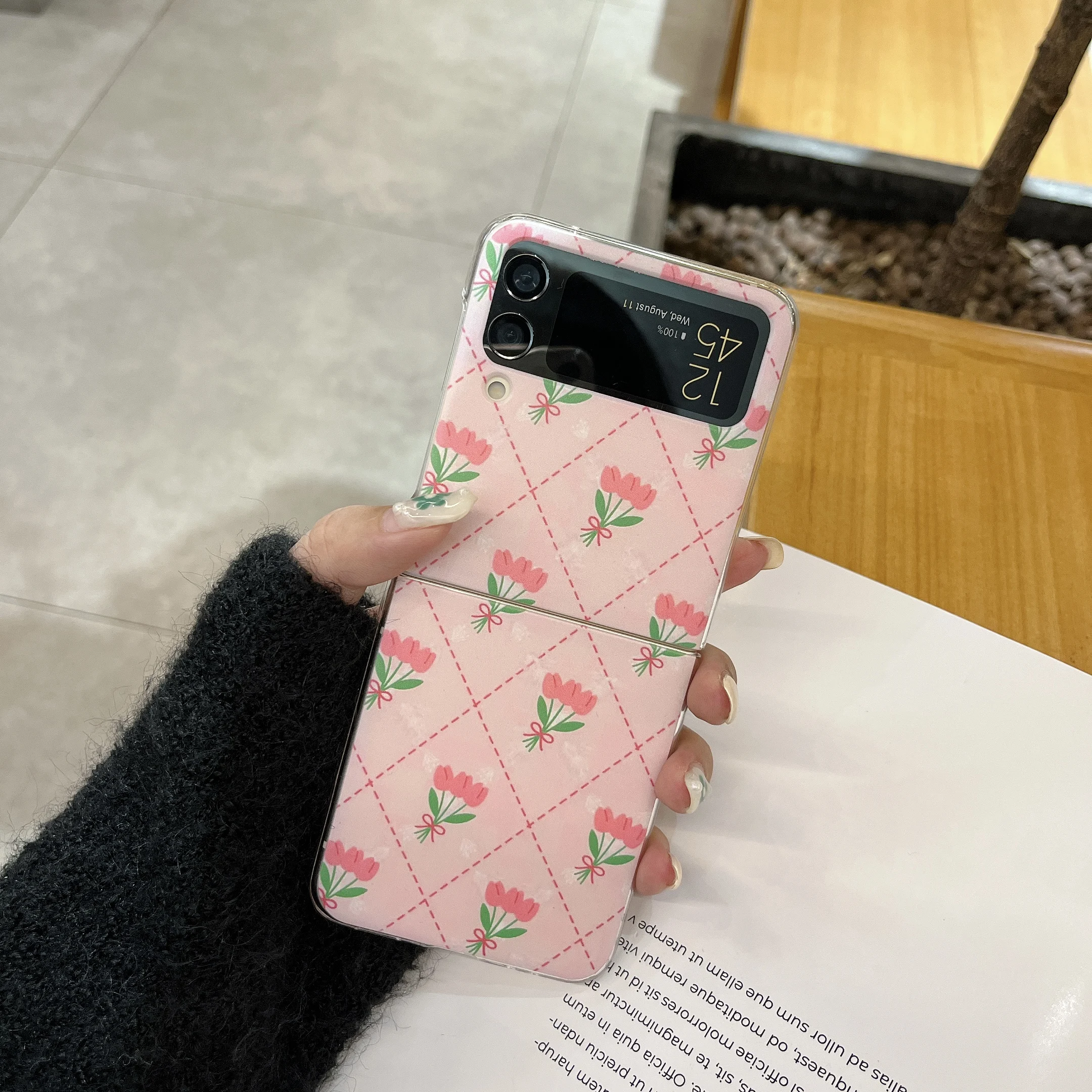 

Cute Flower Phone Case for Samsung Galaxy Z Flip 3 ZFlip3 Foldable Case for Z Flip3 Transparent Hard PC Case