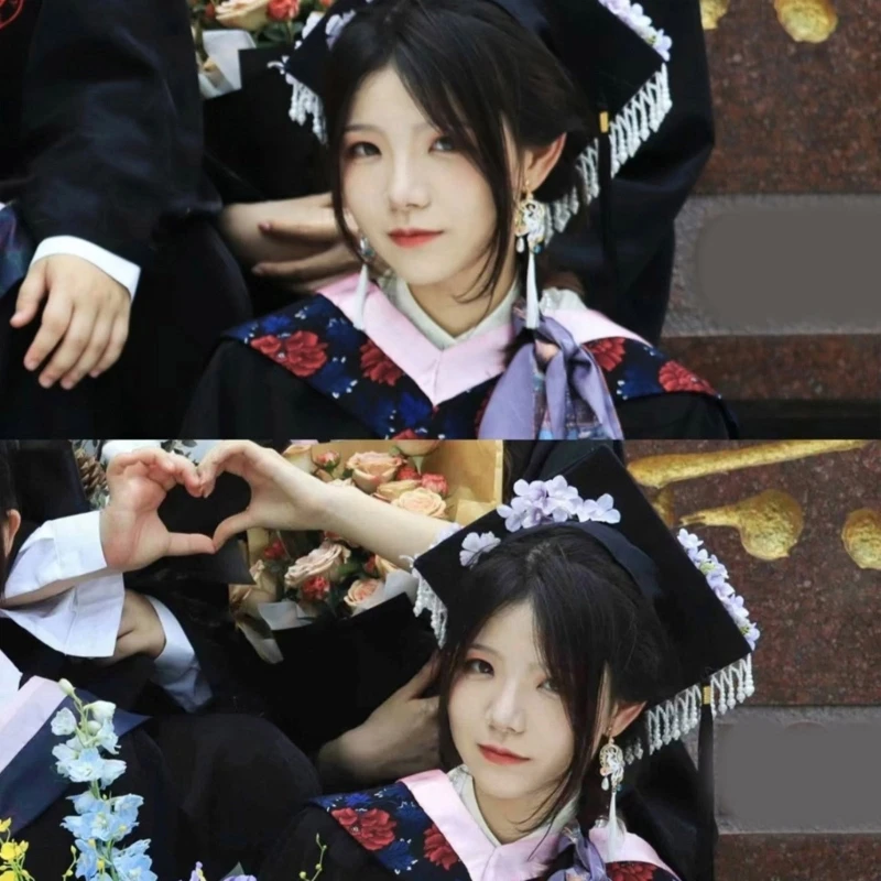 Выпускная шляпа с реалистичным цветком для подростков на выпускной вечеринке