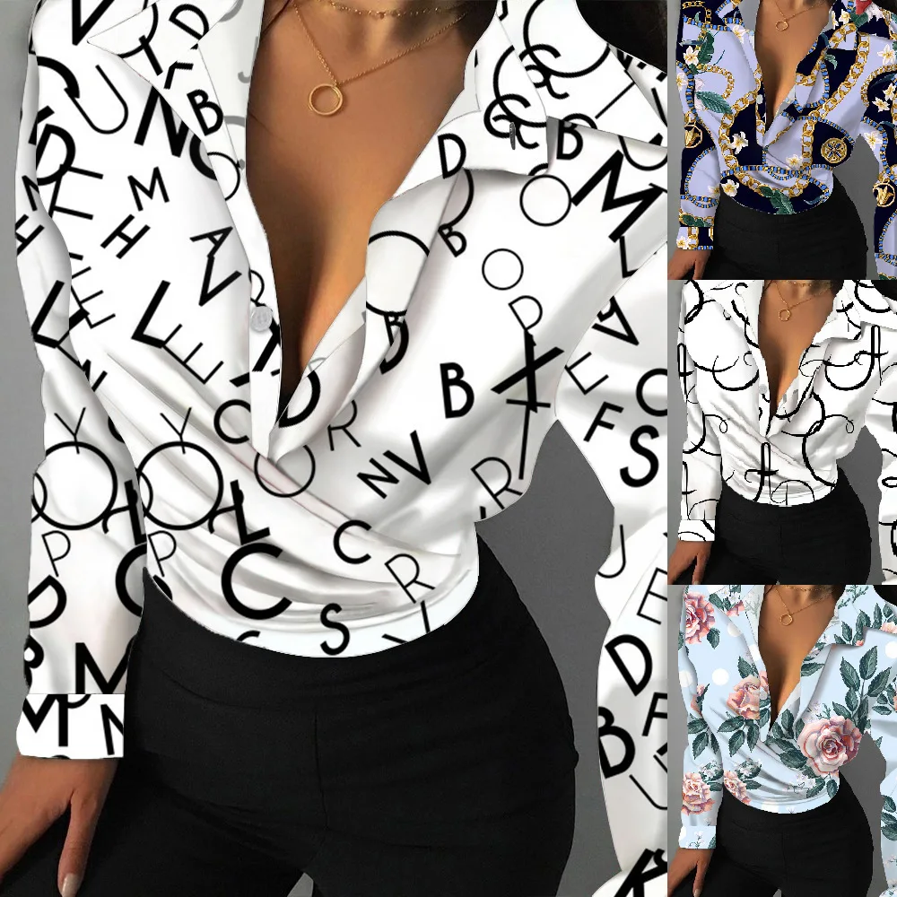 

Fashion Floral Tunics Korean Shirt Female Cold Blouse 2022 Long Sleeve Digital Print Women's Top Office Clothes Women