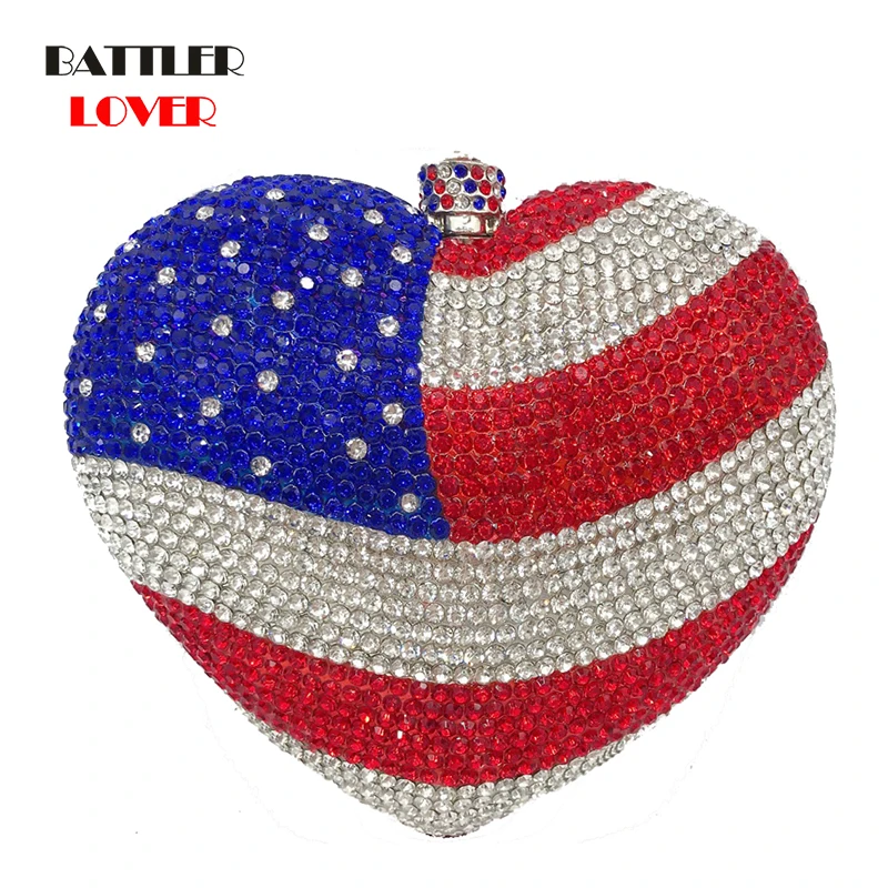 

Red Heart Shape Crystal Clutch Bag For Women Rhinestone Evening Bag Ladies Metal Party Purses Female Diamond Dinner Wedding Bag