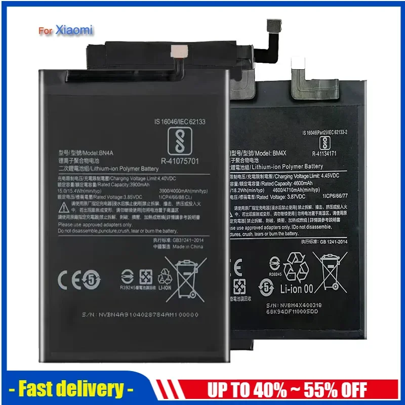 Аккумулятор для Xiaomi 2 3 5 6 8 Lite Pro 9 SE CC9 5X 2S 10T Mi Mix Max BM3M BM4F BM4H BM4J BM4N BM4P BM4Q BM4R BM51 BM52 BN3A BN51