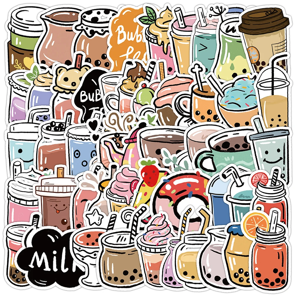 

10/30/50pcs Bubble Teas Cartoon Stickers Aesthetic Kawaii Decal Decorative Scrapbooking Diary Phone Waterproof Cute Sticker Pack