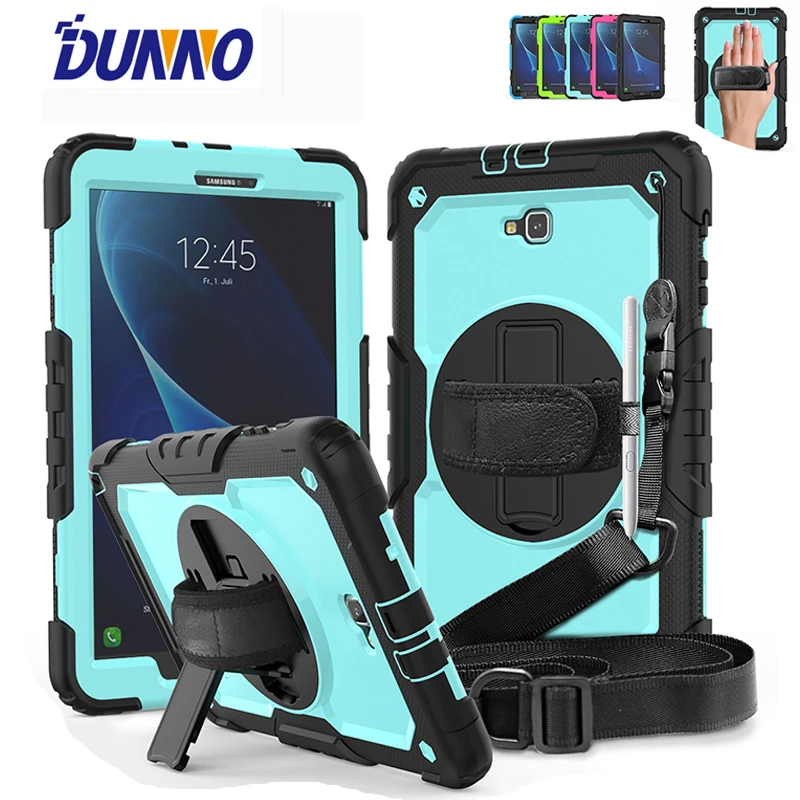 

Heavy Duty Case for 2016 Samsung Galaxy Tab A 10.1 SM-T580 T585 T587 Tablet Funda Stand Cover Rotate Hand Strap