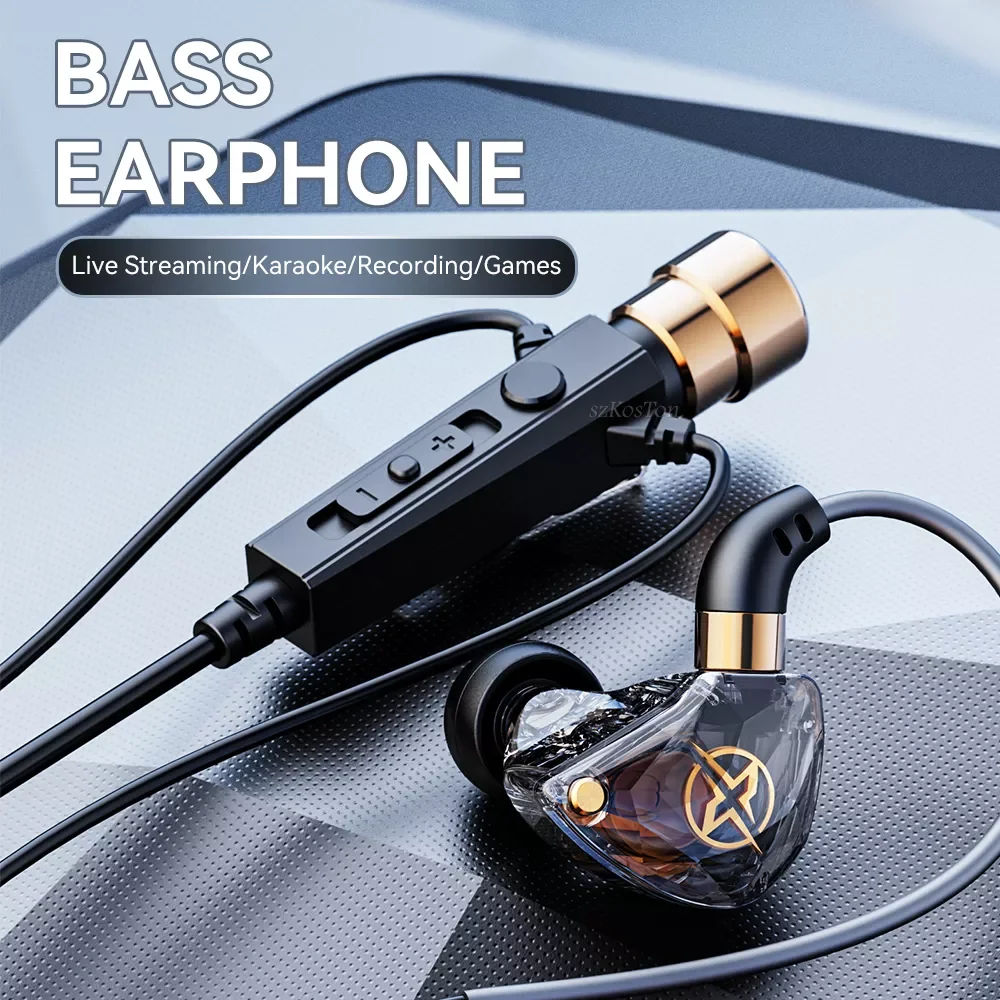 

3.5mm Wired Headphones with Microphone Bass HiFi Earphones Headset Streaming Karaoke Earbuds for Mobile Phones Headphone