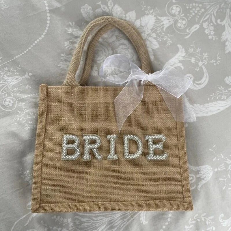 

Bride burlap bag Bridal Shower country rustic beach Wedding Engagement Honeymoon trip Bachelorette hen Party decoration Gift