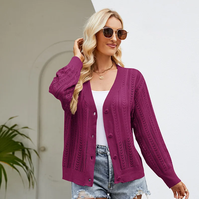 

2023Hot cardigan, New Temperament Hollow out Knitted Cardigan Overlay Women's Fashion Versatile V-neck Knit
