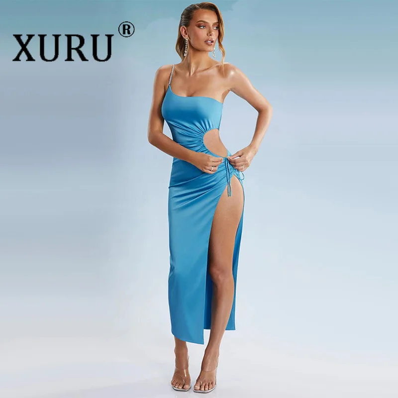 

Новые женские платья xulu в европейском и американском стиле, платья на одно плечо, длинные платья