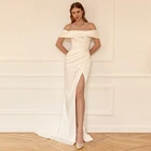 Женское платье с длинным шлейфом, Элегантное свадебное платье цвета слоновой кости, а-силуэт, без рукавов, с разрезом, модель 2022