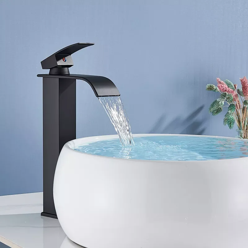 

Matte Black Waterfall Basin Faucet Bathroom Sink Water Tap Single Handle Hot Cold Water Mixer Tap Bathroom Torneiras Crane Tap
