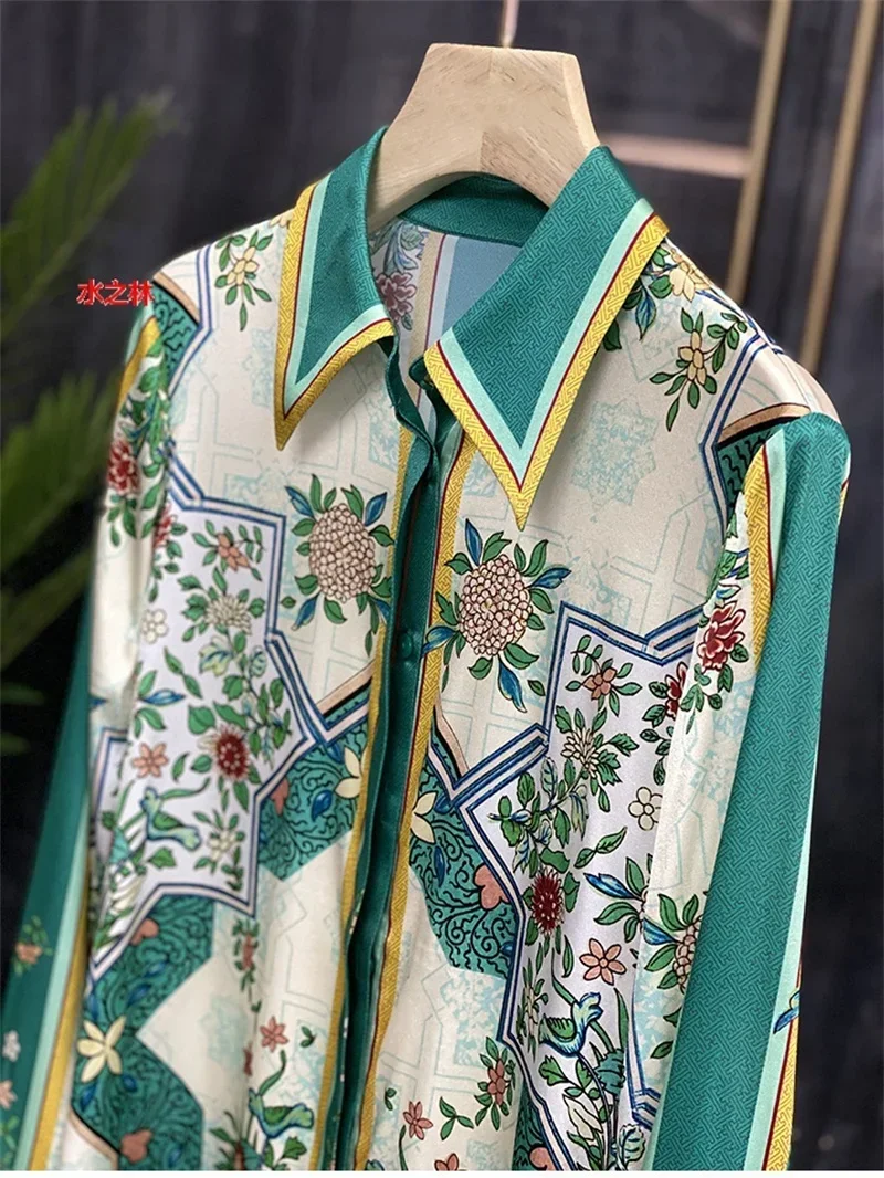 Женская летняя рубашка с длинным рукавом и цветочным принтом 6279