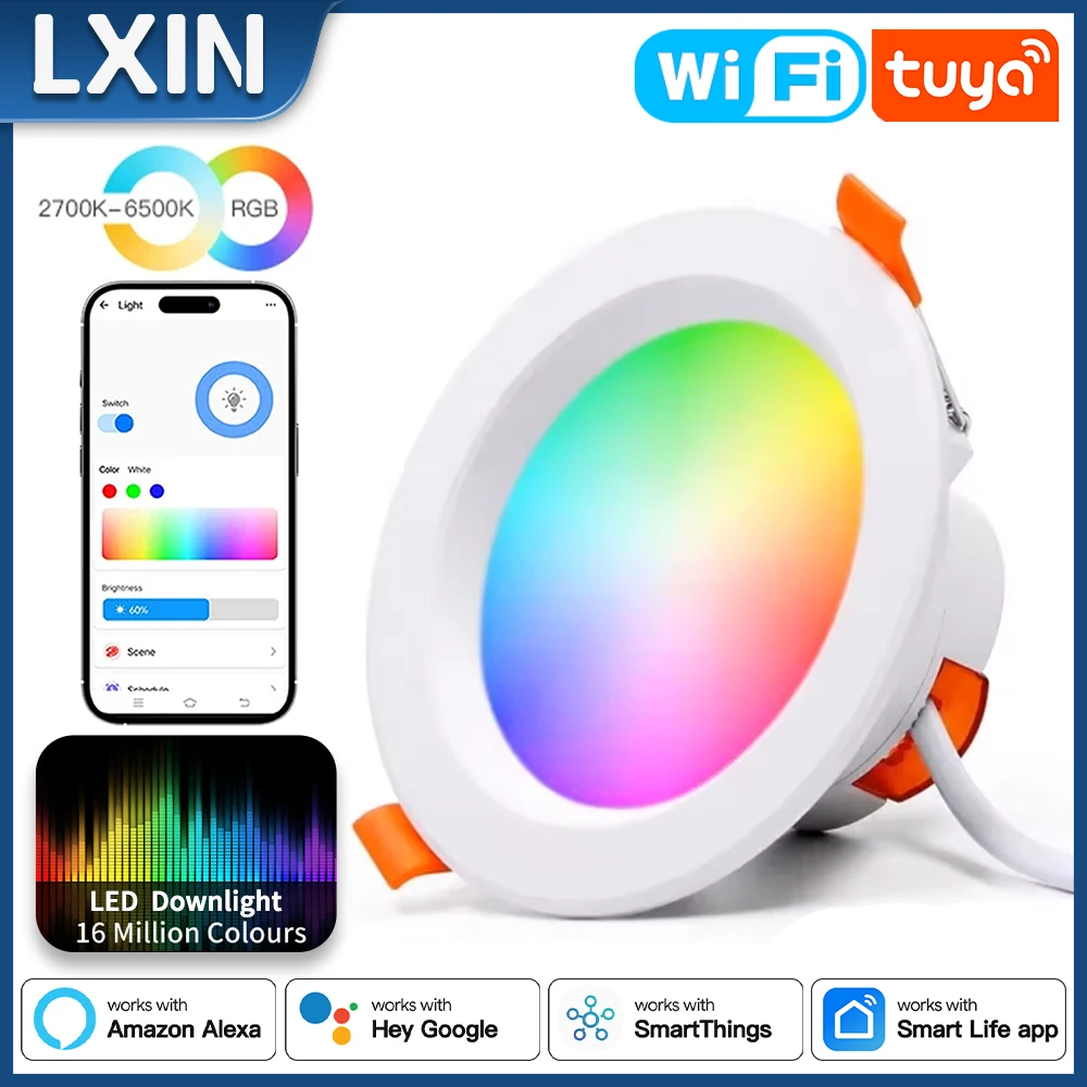 LXIN tuya Downlight WIFI 5/9/12/15 Умный светодиодный точечный светильник с затемнением 2700-6500k