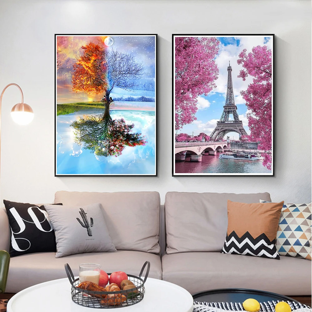 Алмазная 5D картина сделай сам с цветами Круглая Мозаика Пляжный Пейзаж алмазная