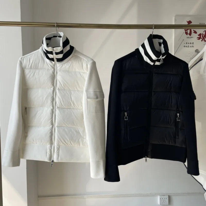 

Autumn and winter Men and women knit splice streak Stand collar Down jacket Y2K Casual jacket streak collar warm fashion coat