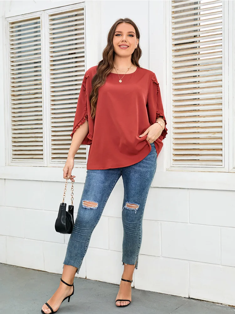Plus size women shirt red half sleeve loose top plus size women clothing  women tops and bloues