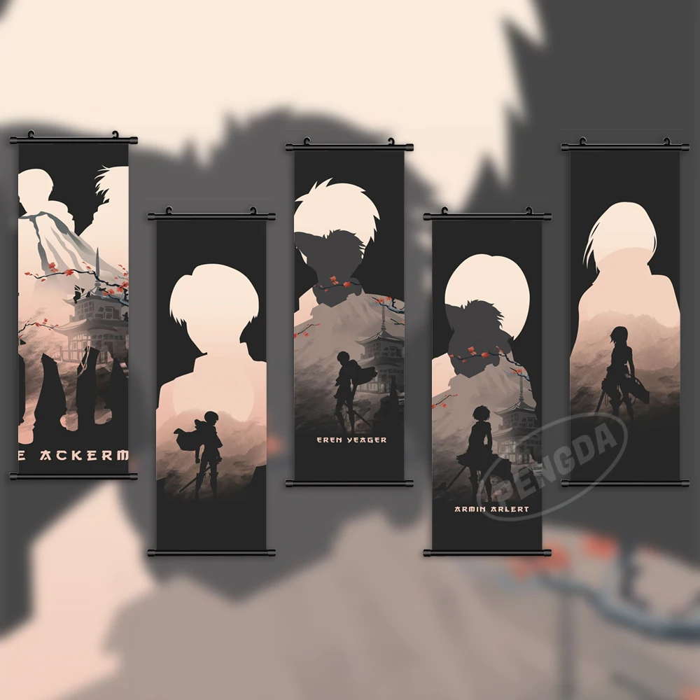 

Wall Art Canvas Attack On Titan Pictures Anime Poster Scroll Levi Ackerman Hanging Painting Eren Jaeger Printed Home Decoration