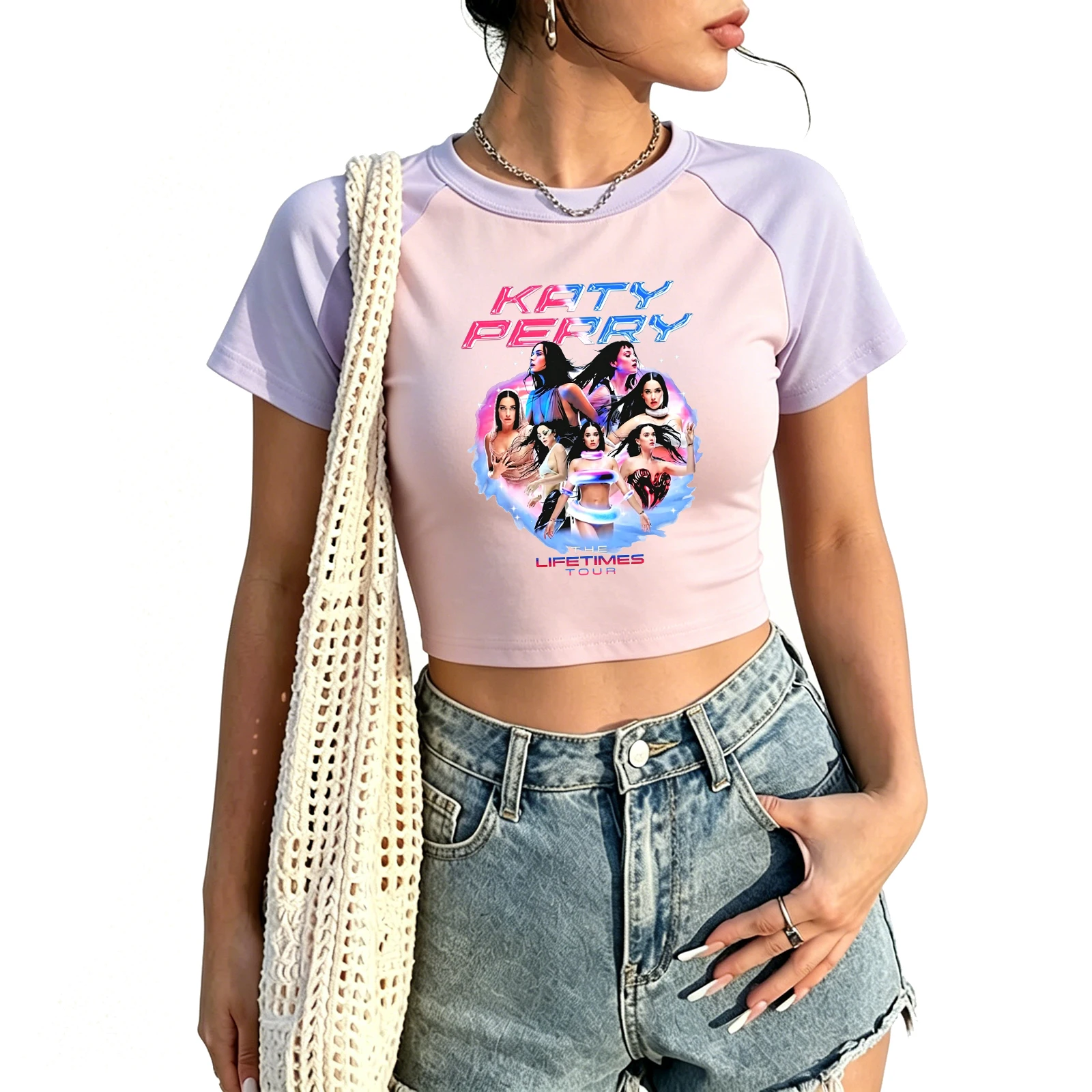 Фото Футболка-кроп-топ Katy Perry 2026 Festivals Tour для девочек, модная женская футболка с круглым вырезом и коротким рукавом №2