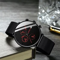 mesh belt calendar sport watches business casual watch for man clock mens fashion watch stainless steel contracted