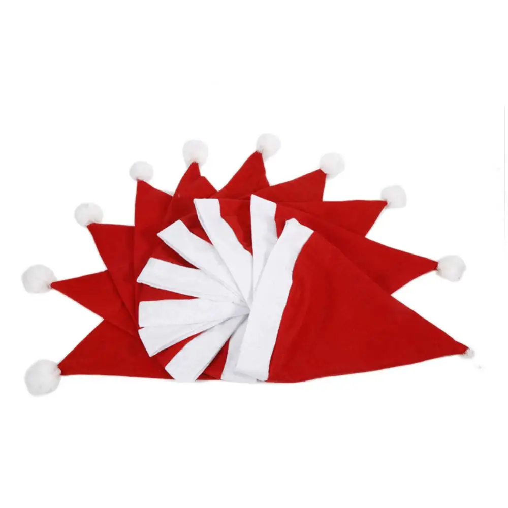 12pcs Plush Christmas Santa Claus Red Hats Caps Thicken For Adult And Children Xmas Decor New Year's Gifts Home Party Supplies