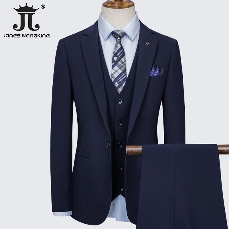 

( Jacket + Vest + Pants ) Boutique Business Casual Formal Workwear Mens Suit 3Piece Solid Color Party Tuxedo Groom Wedding Dress