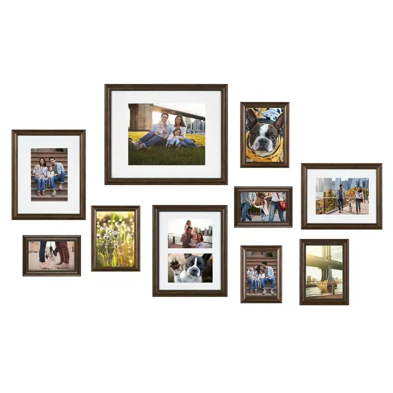 

Traditional Wall Picture Frame Set, Set Of 10, Varying Sizes, Bronze, Traditional Glam Frame Collection For Wall DIY Decorations