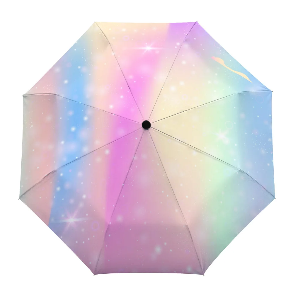 

Автоматический зонт Rainbow Starlight для мужчин и женщин, ветрозащитный уличный дорожный зонтик от солнца, три складных зонтика с 8 ребрами, подаро...