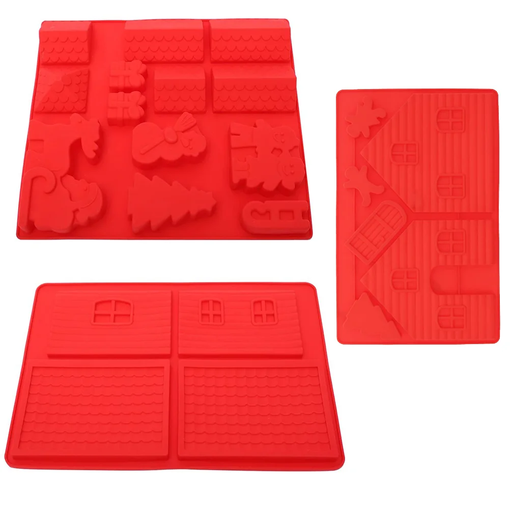 

3 Pcs Christmas Stencils Craft Mold House Baking Decorative DIY Silicone Silica Gel Mould Molds